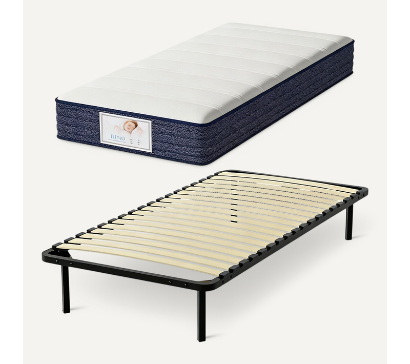 Ensemble Matelas à Ressorts 90x190 cm Epaisseur 22 cm + sommier à Lattes Sur Pieds