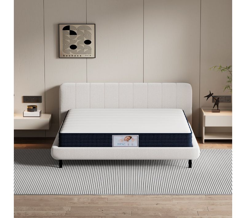 Ensemble Matelas à Ressorts, 140x190cm, Epaisseur 22 cm + sommier à Lattes Sur Pieds