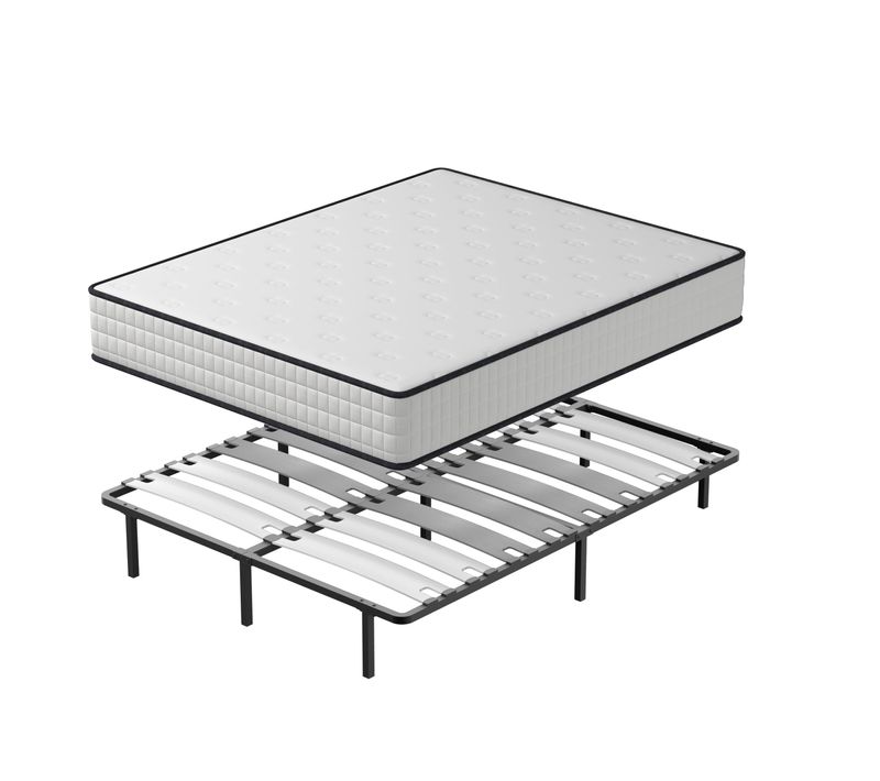 Ensemble Matelas En Mousse + Sommier Avec Lattes Larges 140x190cm, Epaisseur Du Matelas 22cm