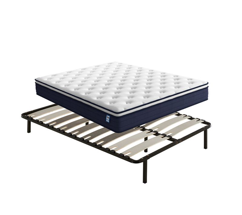 Ensemble 140x190cm Matelas à Ressorts + Sommier Avec Lattes Larges, Epaisseur 25cm