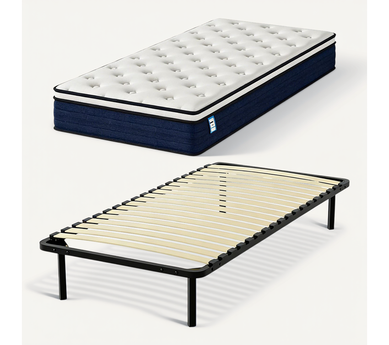 Ensemble Matelas à Ressorts + sommier à Lattes Sur Pieds, 90x190cm, Epaisseur 25cm