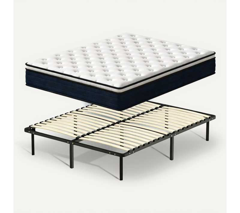 Ensemble Matelas à Ressorts 140x190cm, Epaisseur 25cm + sommier à Lattes Sur Pieds