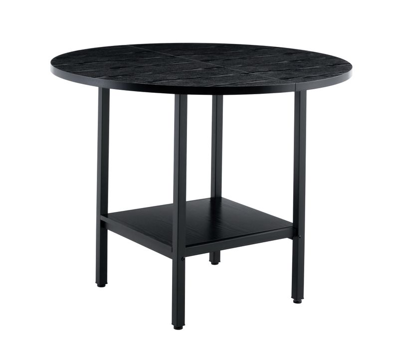 Table à Manger Rond 100x77cm Pour 4-6 Personnes Double Rangement Ouvert Cadre Métal Table Salon Noir