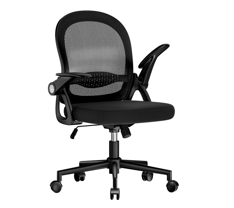 Chaise De Bureau Ergonomique En Maille, Accoudoirs Relevables, Support Lombaire - Noir