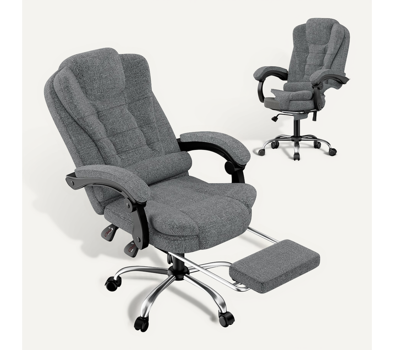 Chaise De Bureau Ergonomique Avec Repose-pieds Et Fonction D'inclinaison Réglable - Gris
