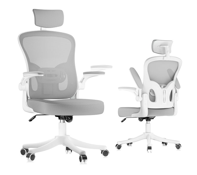 Fauteuil De Bureau Ergonomique Avec Appui-tête, Accoudoirs Et Hauteur Réglables - Gris