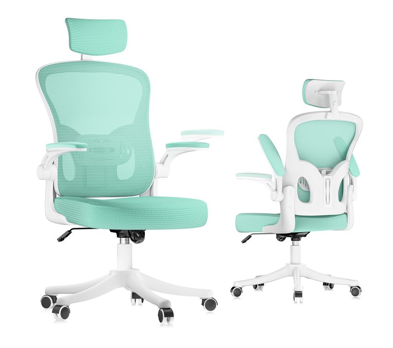 Fauteuil De Bureau Ergonomique Avec Appui-tête, Accoudoirs Et Hauteur Réglables - Vert