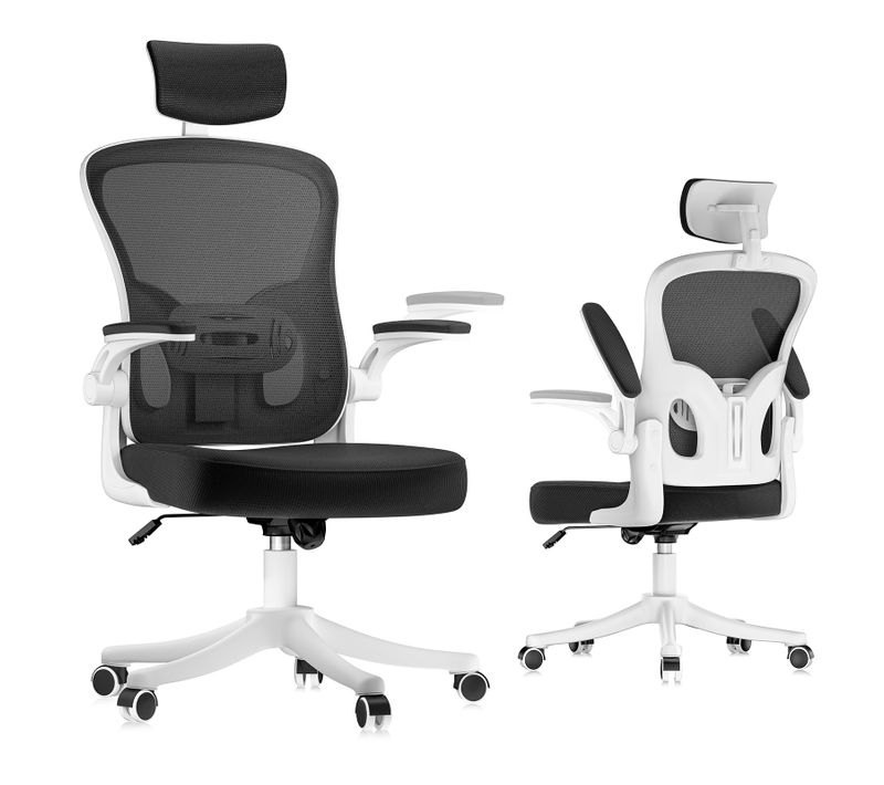 Fauteuil De Bureau Ergonomique Avec Appui-tête, Accoudoirs Et Hauteur Réglables - Noir Et Blanc
