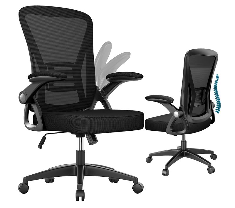 Fauteuil De Bureau Ergonomique En Maille Avec Soutien Lombaire, Accoudoirs Réglables - Noir