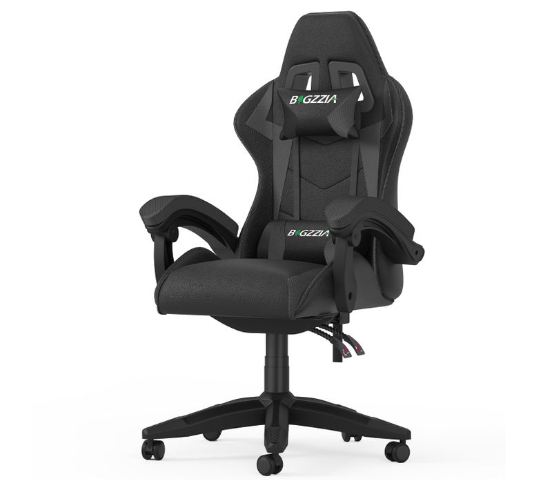 Chaise De Jeu Ergonomique Avec Coussin Lombaire, Appui-tête, Réglable-Noir