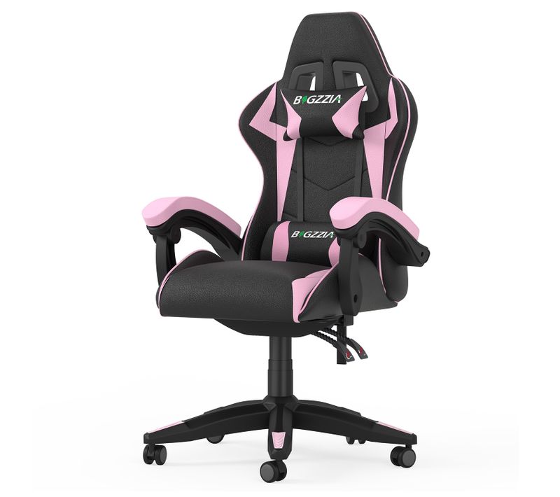 Fauteuil Gaming Ergonomique Réglable Avec Coussin Lombaire Et Appui-tête - Noir Et Rose