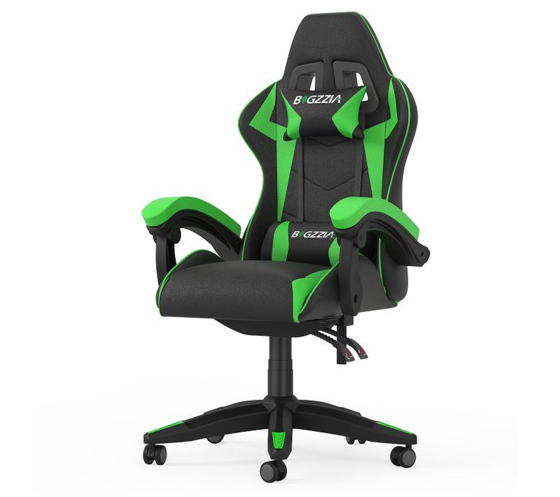 Fauteuil Gaming Ergonomique Réglable Avec Coussin Lombaire Et Appui-tête - Noir Et Vert