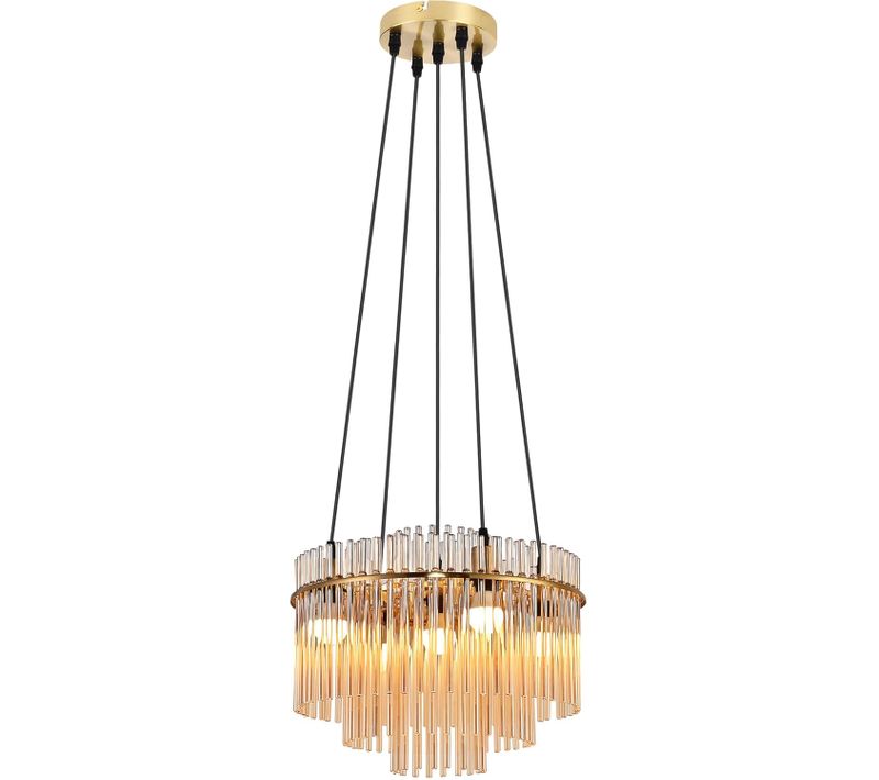Suspension Dorée Moderne, 5-flammes Verre E14, Ronde Ø 40 Cm Pour Cuisine.