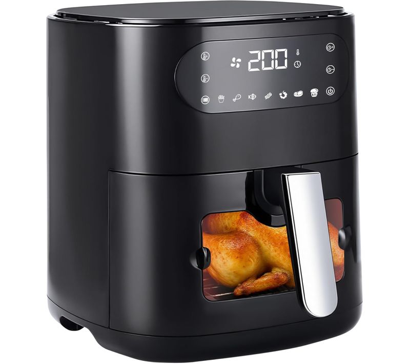 Friteuse à Air 6l, Fenêtre De Visualisation, 7 Programmes, Silencieuse, Noir.
