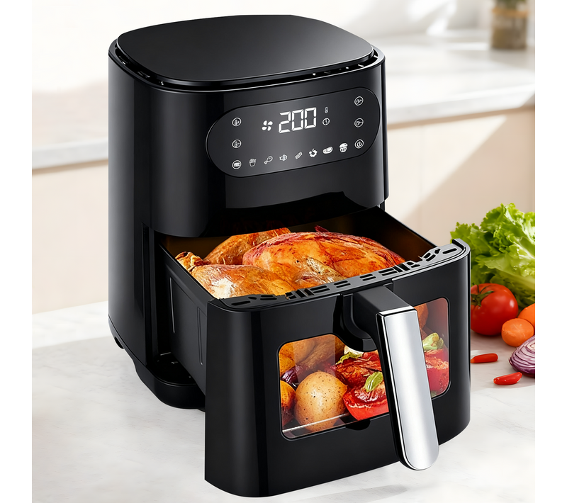 Friteuse sans Huile 6L Noir 1500W friteuse à air Silencieuse avec 7 Programmes- Fenêtre visible