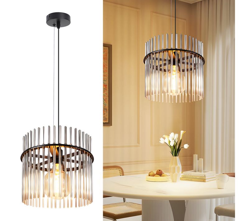 Suspension 1 Flamme Verre Modern Noir E27 Ø 30 Cm (sans Ampoule)