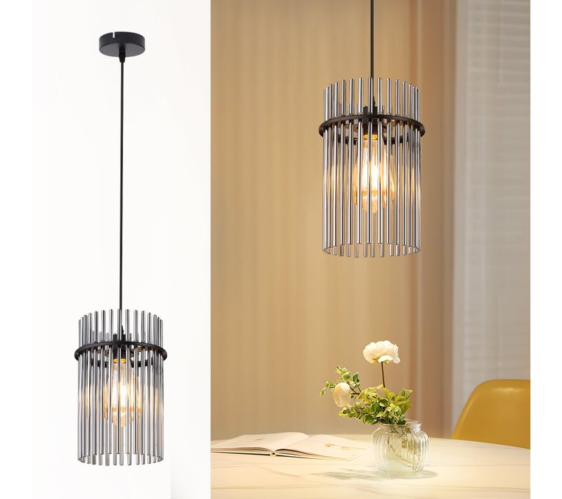 Suspension 1 Flamme Verre Modern Noir E27 Ø 16 Cm (sans Ampoule)