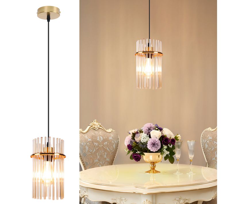 Suspension 1 Flamme Verre Modern Doré E27 Ø 16 Cm (sans Ampoule)