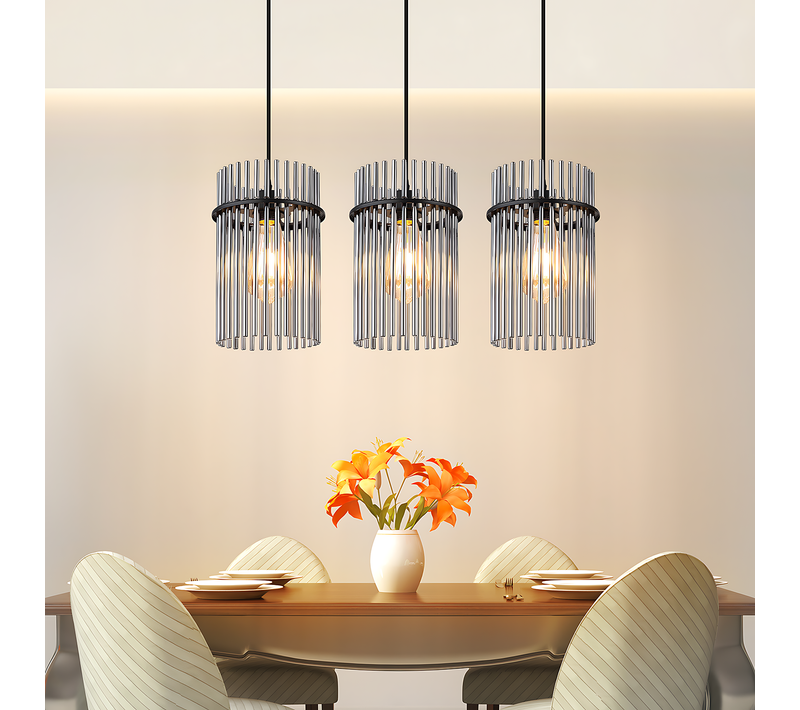 Suspension 3 Flammes E27 Verre Noir Ø 16 Cm Pour Cafe Bar (sans Ampoule)