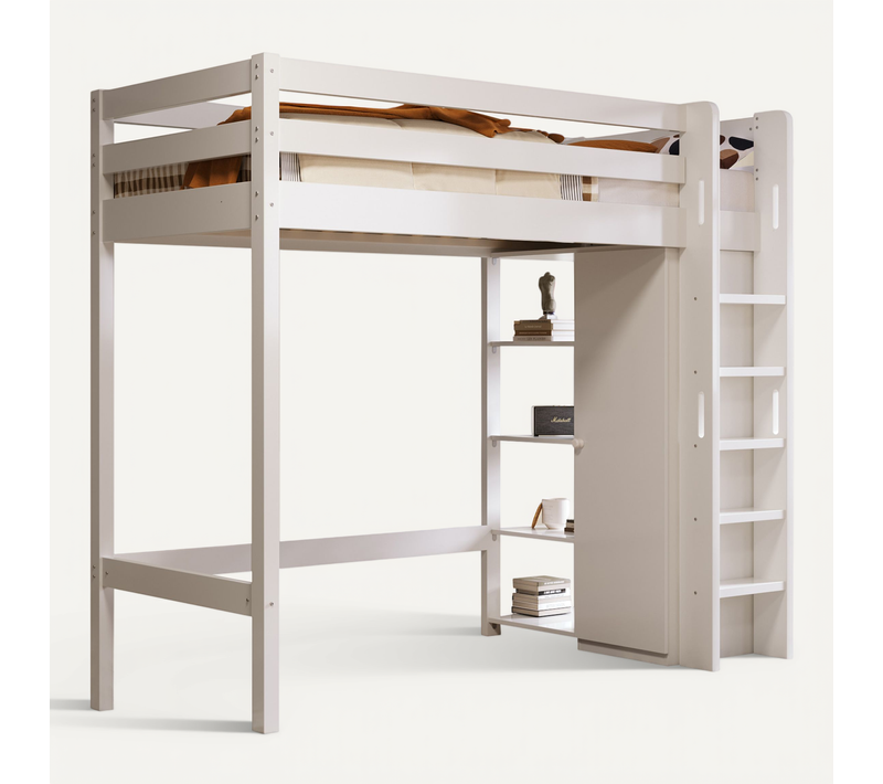 Lit Mezzanine 90x200cm Lit Enfant Avec Dressing Intégré Et 6 Étagères - Blanc