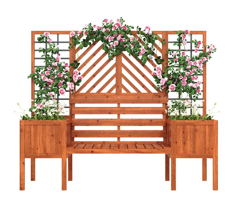 Jardinière Avec Treillis Et Banc 170x145x42 Cm - Bois De Sapin Massif - Brun Foncé