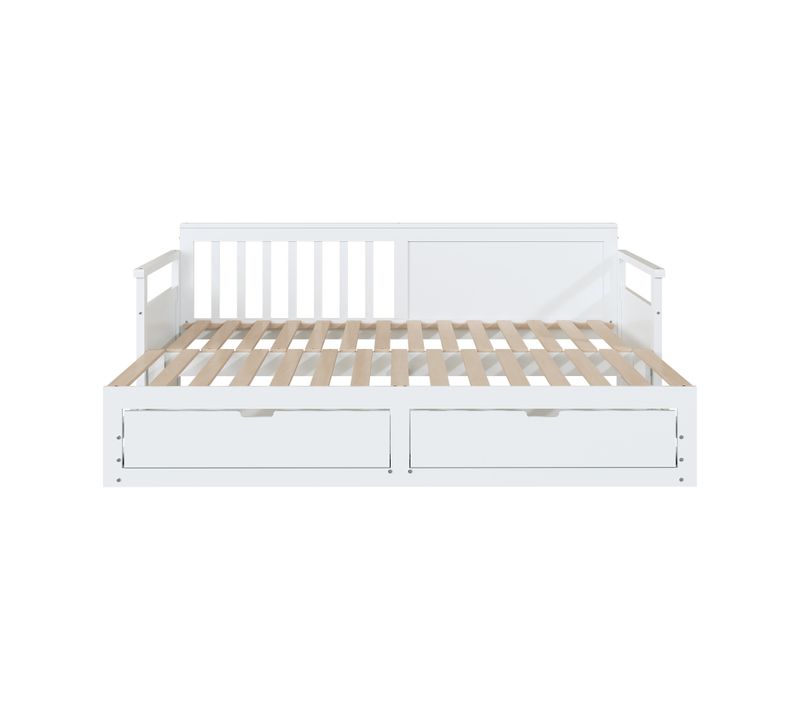 Lit De Jour Extensible 90x190cm - En Bois De Pin Avec Tiroirs - Pour Enfant, Chambre D'amis - Blanc