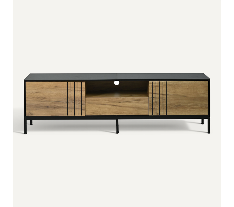 Meuble TV Bas 170x35x50 Cm - 2 Portes 1 Tiroir - TV Jusqu’à 70 Pouces - Chêne