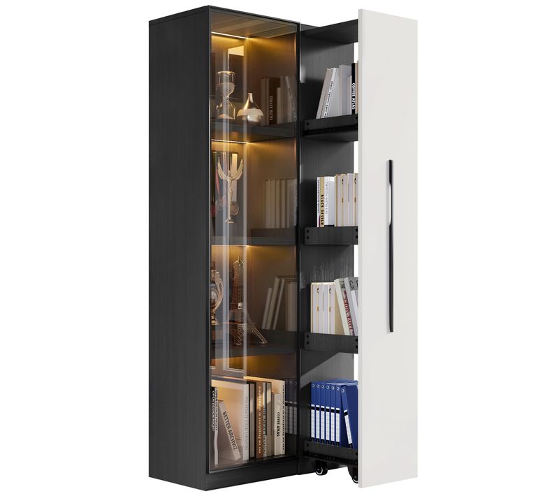 Vitrine LED 70x40x160 Cm Rangement Latéral Coulissant Noir Blanc