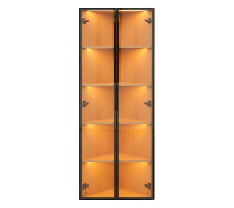 Vitrine D’angle LED 62x35x160 Avec Portes Vitrées Effet Chêne
