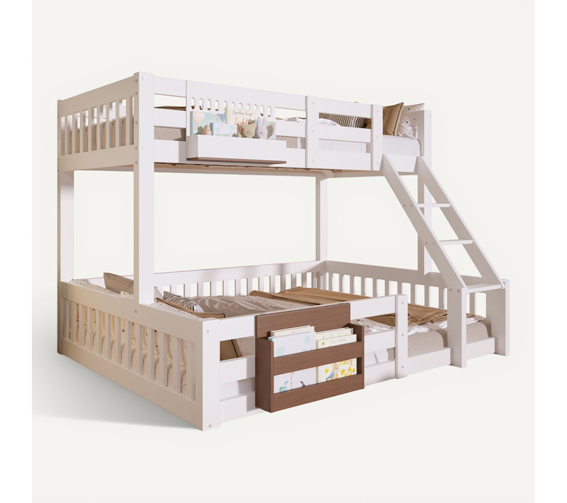 Lit Superposé Enfant 90/140x200 Cm Avec Rangements, échelle, Pin Mdf Blanc