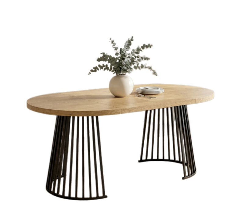 Table À Manger Extensible 100/138/176x100 Cm, 4-8 Personnes, 2 Rallonges, Chêne