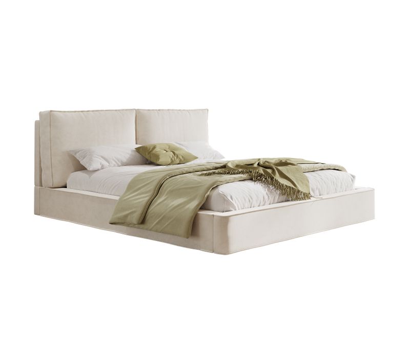 Lit Rembourré 160x200 Cm Lit Double Sans Coffre, Tête De Lit 105 Cm, Housse Lavable, Chenille Beige