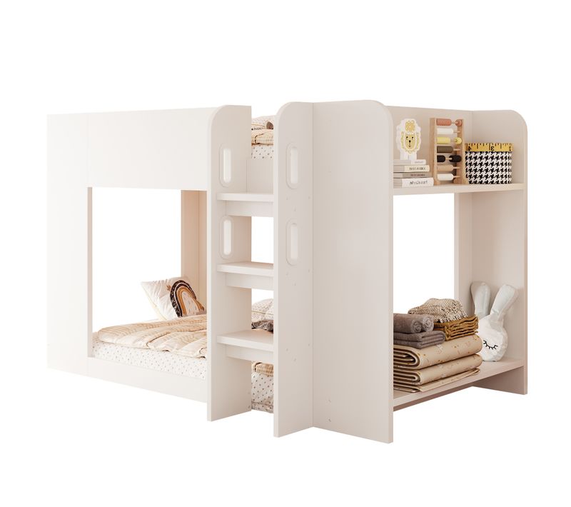 Lit Mezzanine Enfant 90x200 Cm - Compartiment De Rangement - Lit Inférieur - Mdf - Blanc