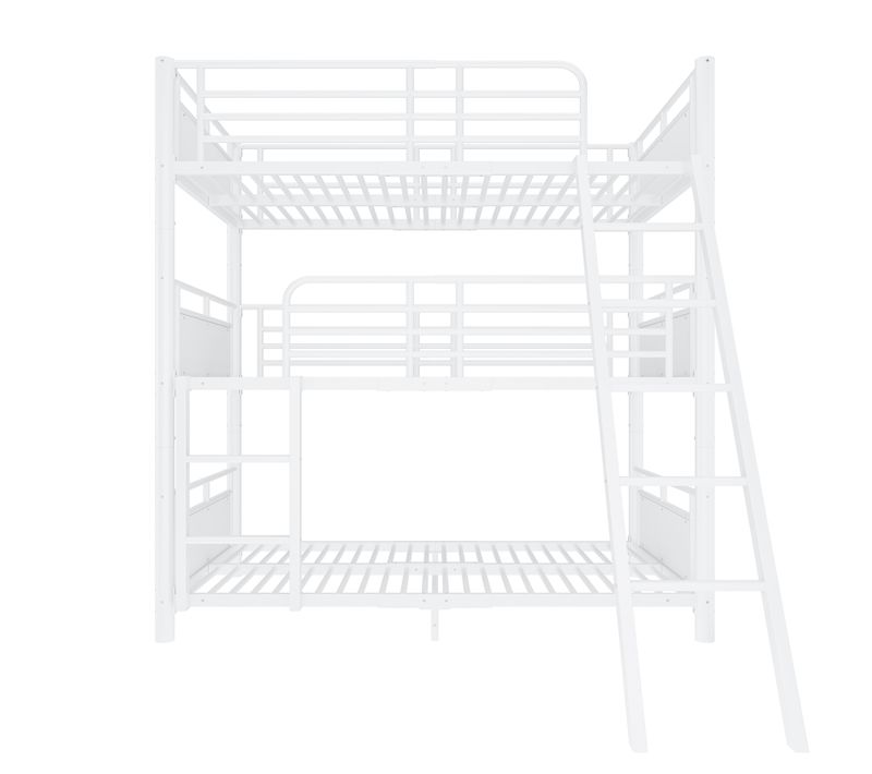 Lit Superposé Triple Enfant 90 X 200 Cm - Structure Métal 3 Couchages Séparable - 2 échelles - Blanc
