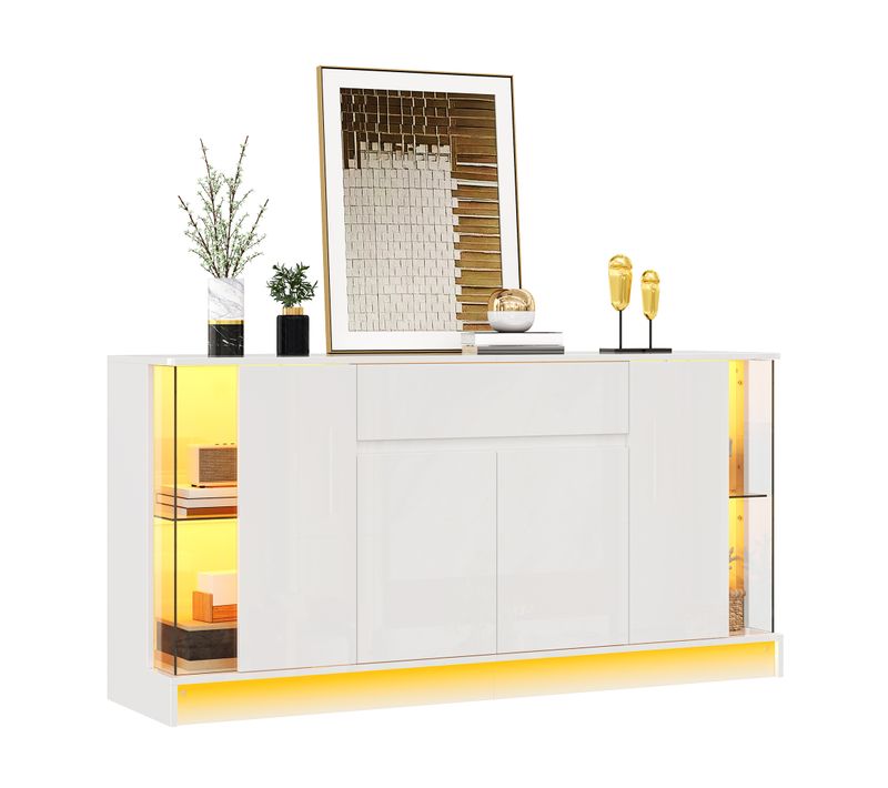 Vitrine 150x40x75 Cm - LED - 1 Porte - Lampe De Lecture - 1 Tiroir - Rangements - Pour Salon - Blanc