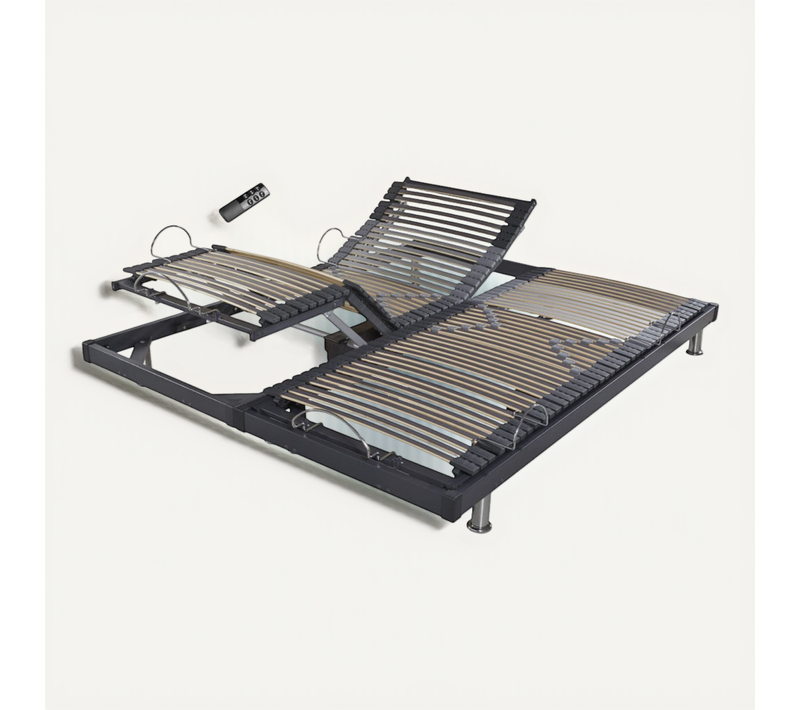Sommier électrique S50 -lattes Bois -réglage Fermeté Zone Lombaires -2x80x200 -gris