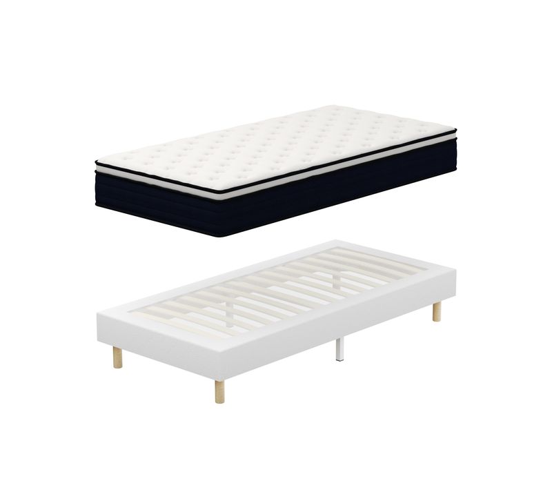 Ensemble Matelas Ressorts Ensachés 90x190 cm Epaisseur 25 cm + Sommier tapissier Blanc