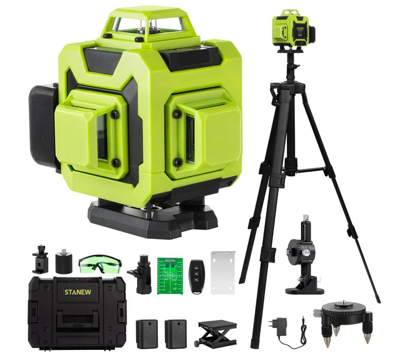 Niveau Laser 4 X 360°, Avec 16 Lignes Laser Vertes 4d Horizontales Et Verticales, 2 Piles 2400 Mah