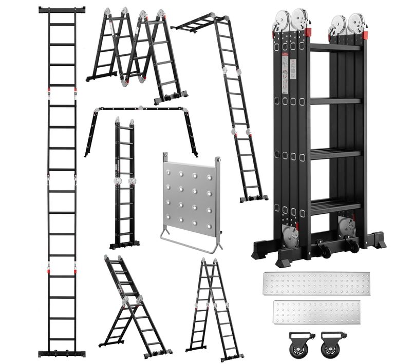 échelle Pliante 7‐en‐1 De 4,7 M, Structure Cadre‐a, Barre D’équilibre, Plate‐formes, Plate‐forme De