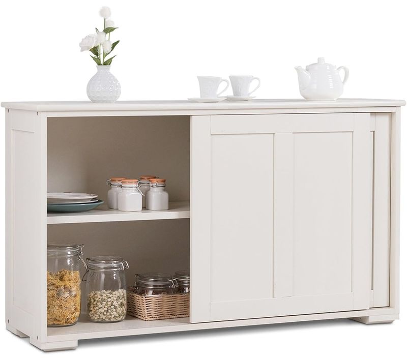 Buffet Bas Contemporain Bahut Vaisselier Laqué 106,7x33x62,5cm, Blanc Antique
