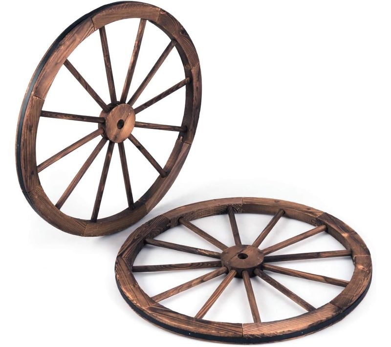 Lot De 2 Roues De Chariot Vintage En Bois Rétro,76cm De Diamètre Pour Décoration