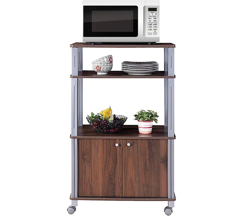Meuble De Rangement Etagère De Cuisine Roulant En Bois Chariot De Cuisine De Service Micro-ondes
