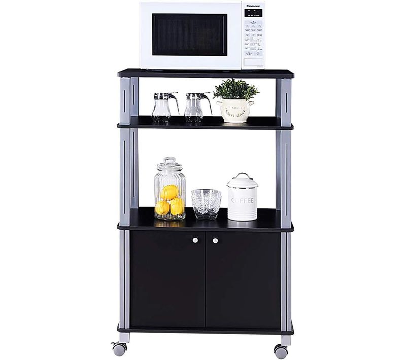 Meuble De Rangement Etagère De Cuisine Roulant En Bois Chariot De Cuisine Couleur De Noir