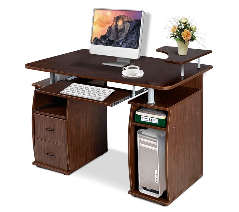 Bureau Informatique Table De Bureau En Mdf Pour Ordinateur Multi-rangements 120x55x85cm Noyer