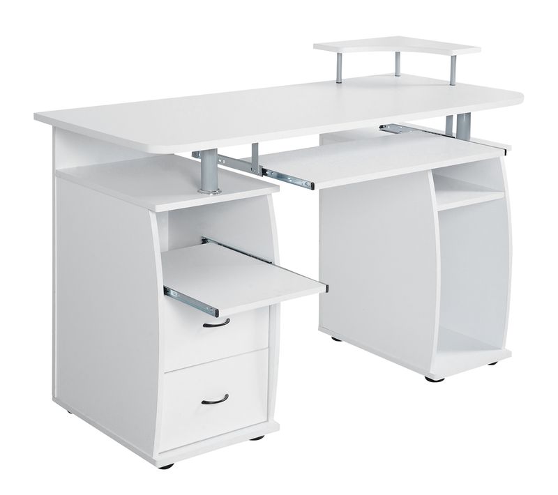 Bureau Informatique Table De Bureau En Mdf Multi-rangements 2 Tiroirs 120x55x85cm Blanc