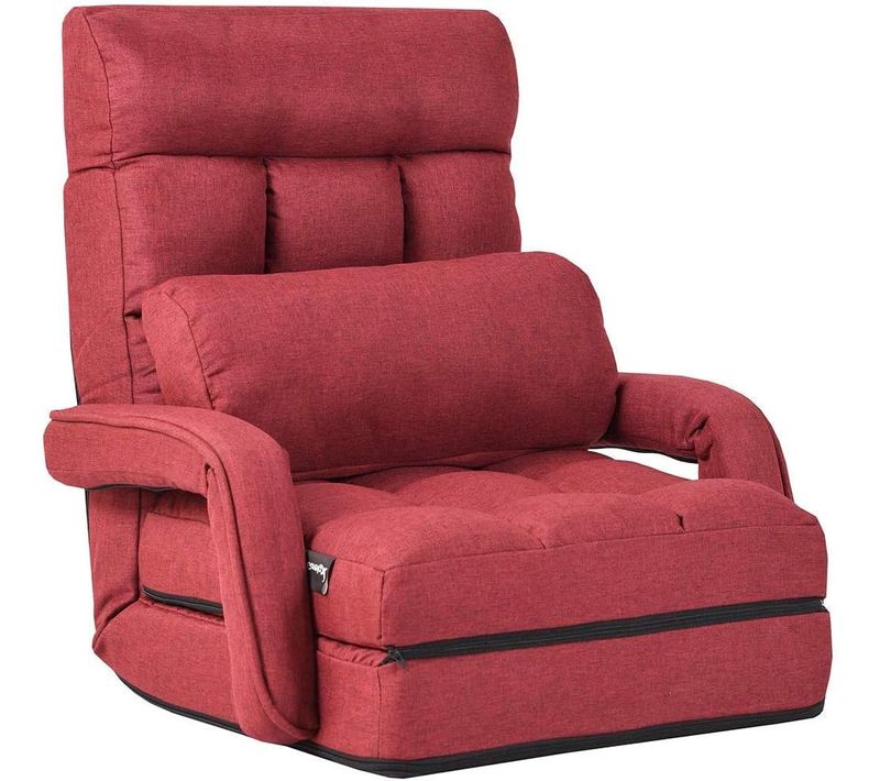 Fauteuil Convertible 1 Place En Tissu Gris Avec Oreiller,5 Positions Disponibles Rouge