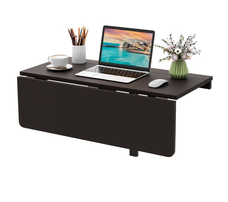 Table Pliante Murale, Petit Bureau Flottant Rabattable, Bureau D'ordinateur,80 X 60 X 45 Cm,Café