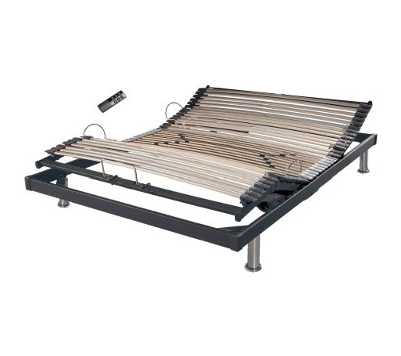 Sommier électrique S50 Mono-lattes Bois-réglage Fermeté Zone Lombaires-140x190-gris