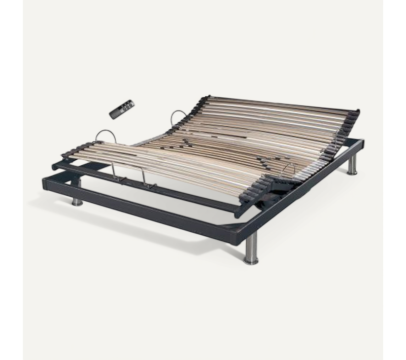 Sommier électrique S50 Mono-lattes Bois-réglage Fermeté Zone Lombaires-120x190-gris