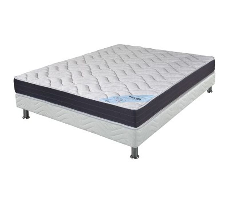 Matelas + Sommier Tapissier 120x190 Mousse - Melior - Soutien Ferme - Blanc